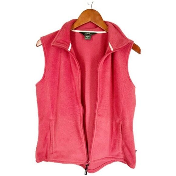 WOOLRICH Fleece Vest Women M Soft Ruby Pink Full Zip Embroidered Logo WARM Layer - Picture 3 of 8